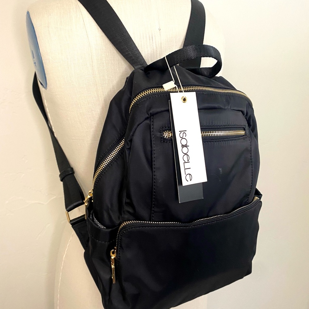 NWT Isabelle Black Women's Backpack Gold toned trim Everyday Backpack